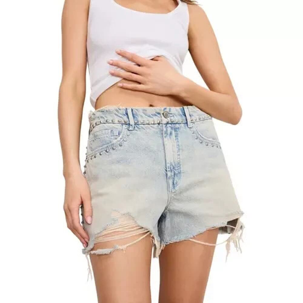Good American Good 90s Studded Shorts 16 Plus Distressed Denim NWT